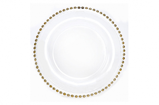 Glass Gold Beaded Charger Plate Rental | Grand Tents & Events